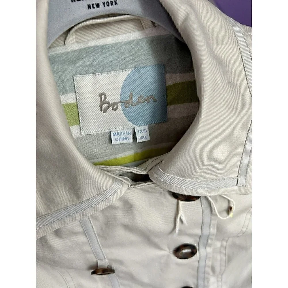 Boden Womens Trench Coat Khaki 6 *no belt* Academia Classiccore Closet Staple - Picture 7 of 16